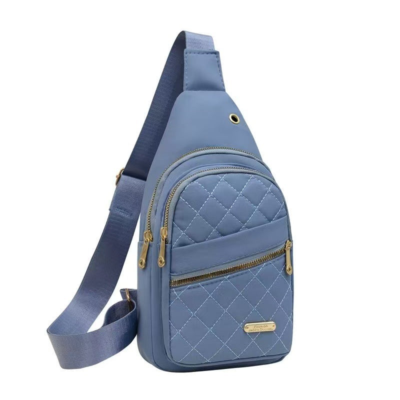 Bolsa de Peito Crossbody em Nylon Bordado, Grande Capacidade, Moda Feminina Utilitária
