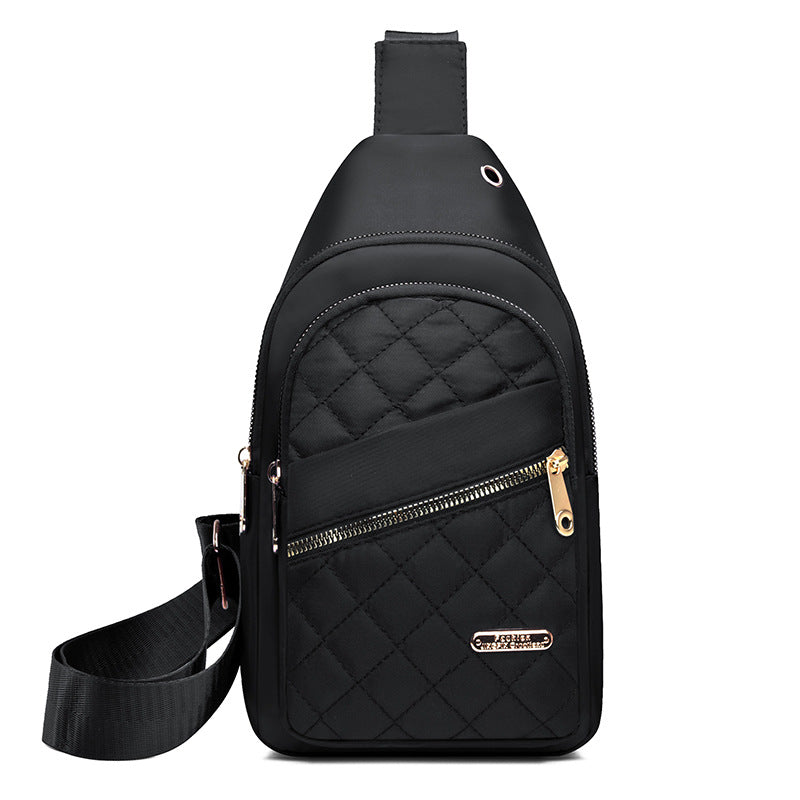 Bolsa de Peito Crossbody em Nylon Bordado, Grande Capacidade, Moda Feminina Utilitária
